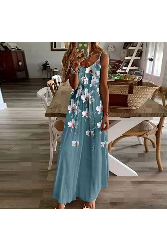Modest Spring Dresses for Women 2025 Flower Floral Sundress Midi Crew Neck Sleeveless Sexy Dresses