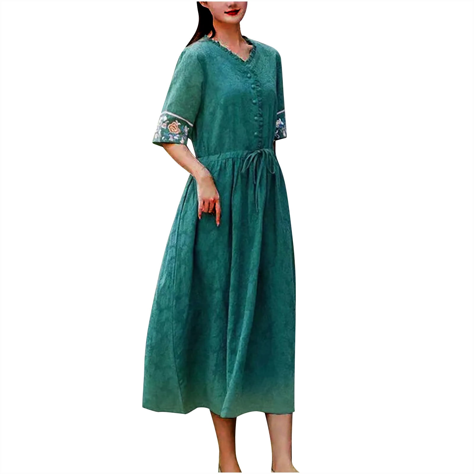 cheap modest casual dresses Short Sleeve Modest Summer Dress L / Dark Blue