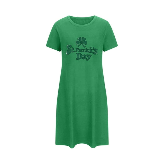 Aobny Moo Moo Nightgown Clovers Plus Size Womens Night Shirt St.Patrick's Short Sleeve Long Green Pajama Set,XXXL
