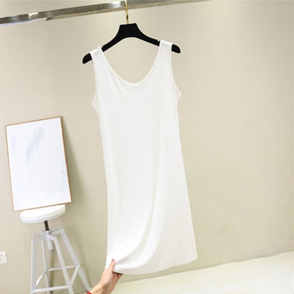 Aobny Moo Moos for Women Nightgown Modal Cotton Night Shirt White Sleep Tanks Sleeveless Ladies Pajamas,L