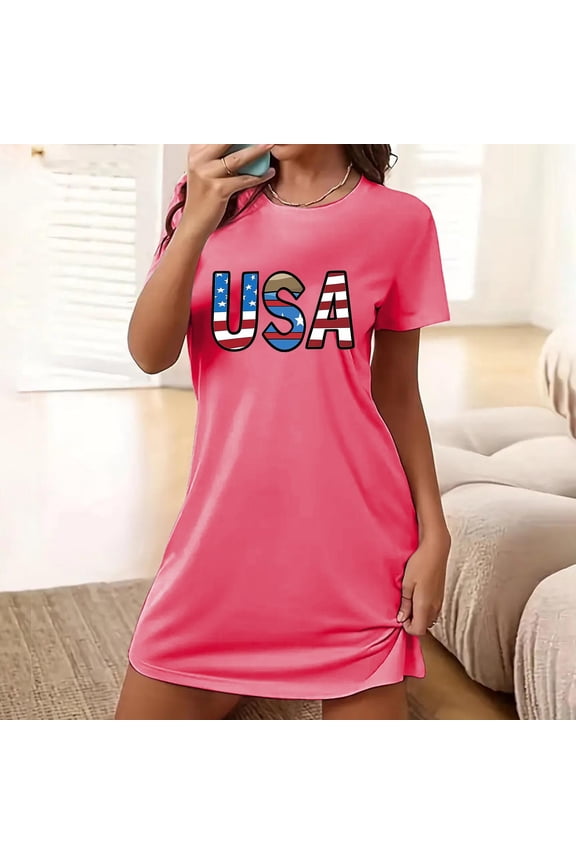 Moo Moos for Women Nightgown Patriotic Lightweight Short Loungewear Pink Gowns for Women Sleepwear,XXL