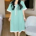thumbnail image 1 of Aobny Moomoo Elegant Women's Nightgowns Green Ribbed Nightgowns Long Short Sleeve V-Neck Adults Pajamas for Gift, 1 of 5