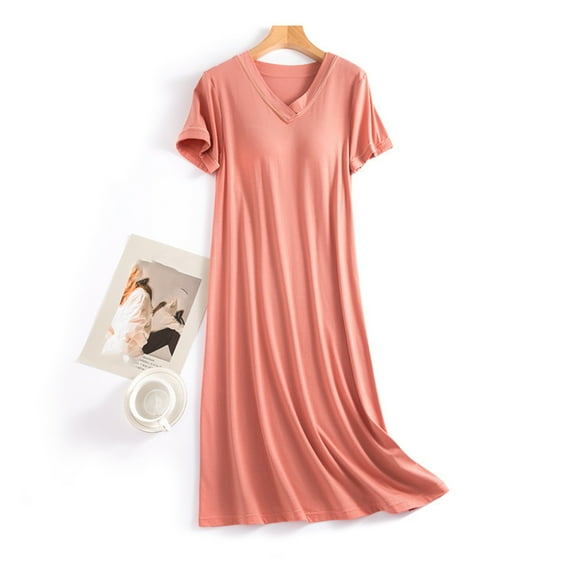 Aobny Moomoo Night Gown Women's Plus Modal Long Loungewear V-Neck Orange Christmas Pajamas Family Matching,XXXL