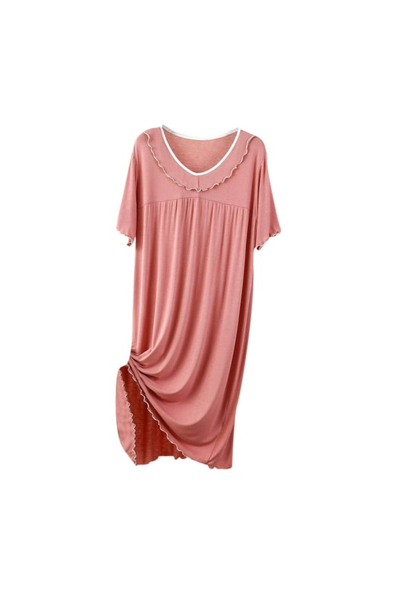 Moo Moo Soft Women's Plus Nightgowns Red V-Neck Short Sleeve Nightgowns