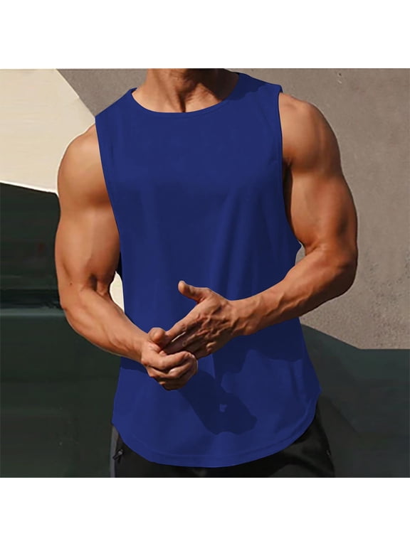 Navy Blue Fall Tops Quick Dry Sleeveless Sports Tank Tops Muscle Plain Men Big and Tall Shirts for Men,S