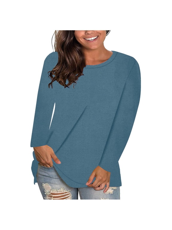 Navy Blue Old Money Clothes Oversized Women's Plus Crew Neck Long Sleeve Clothes Loose Y2k Tops for Women,XXXL