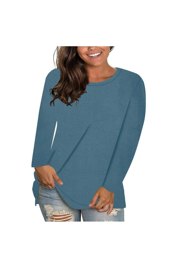 Navy Blue Old Money Clothes Oversized Women's Plus Crew Neck Long Sleeve Clothes Loose Y2k Tops for Women,XXXL