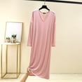 thumbnail image 1 of Aobny Night Gown Plus Size Women's Plus Modal Long Night Shirt Pink Long Sleeve V-Neck Pajama Sets for Women,XXXXXL, 1 of 6