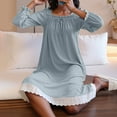 thumbnail image 1 of Aobny Night Gowns Moomoo Lace Women Long Nightshirts Long Sleeve Sweetheart Blue Nightgown,XL, 1 of 7