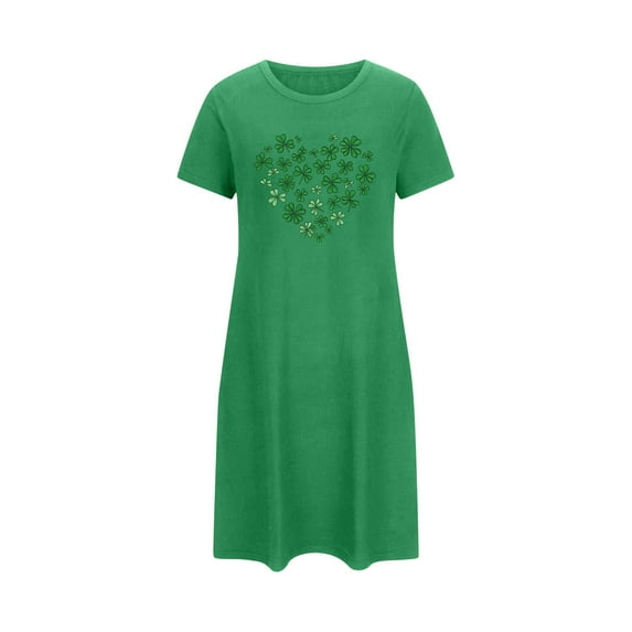 Aobny Nightgown for Lady Irish Shamrock Nightshirt Crew Neck Long Green Short Sleeve Cozy Pajamas for Women,XL