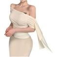 thumbnail image 1 of Aobny One shoulder Vacation Tops Elegant Women White T-Shirt Crew Neck Elbow-Length Beachy Tops, 1 of 4