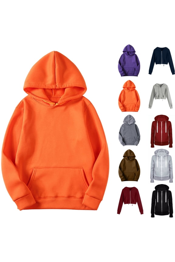 Orange Sweatshirt with Pocket Women Hoodie Hooded Long Sleeve Cute Woman's Sweatshirt