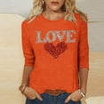 Aobny Orange Women's Leisure TShirt Valentine's Day 2025 Tops 3/4