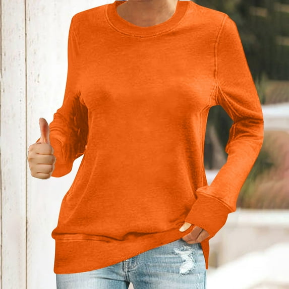 Aobny Orange Womens Sweatshirt Fitted Comfy Pullover Long Sleeve Crew Neck Sweatshirts For Women Trendy,M