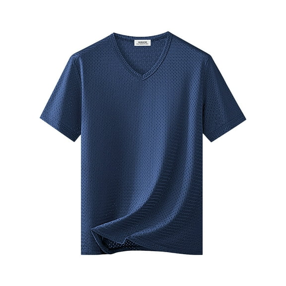 Aobny Oversized T-Shirts Short Sleeve Navy Blue Basic V-Neck Tshirt Men Pullover Plain Shirts for Men,M