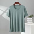 thumbnail image 1 of Aobny Oversized T Shirts for Man Plain Modal Shirt Short Sleeve V-Neck Big & Tall Shirt,Green,3XL, 1 of 8