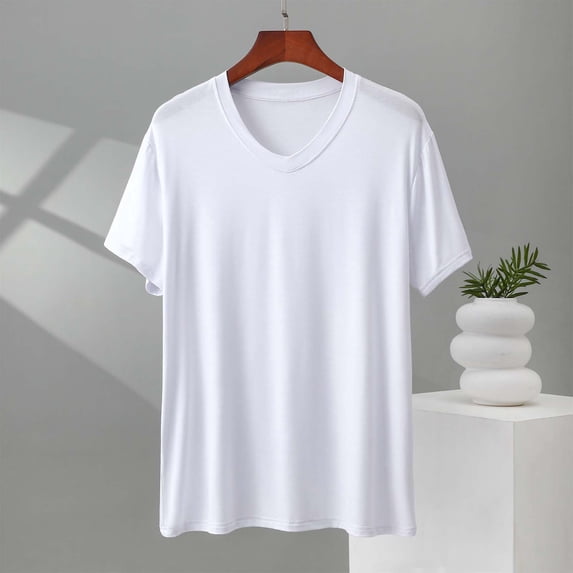 Aobny Oversized T Shirts for Man Plain Modal Shirt Short Sleeve V-Neck Big & Tall Shirt,White,4XL