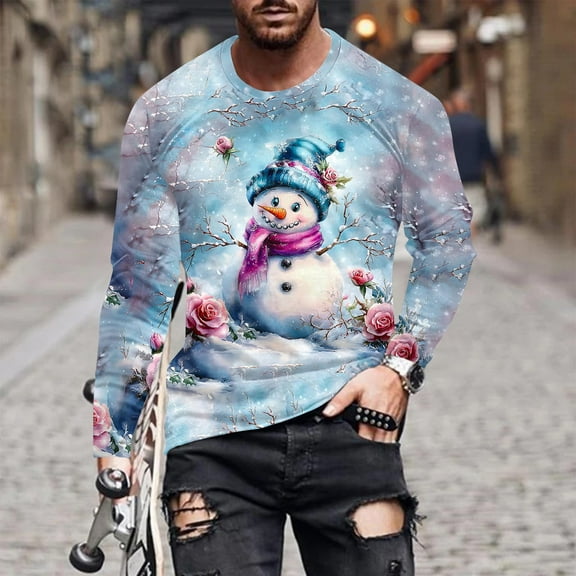 Aobny Oversized Tshirts Shirts for Men Pink Santa Long Sleeve T Shirt Christmas Pullover Big & Tall Mens Shirt,XXXXXL