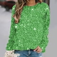 thumbnail image 1 of Aobny Party Shirts for Women Green Sweatshirt Long Sleeve Graphic Crew Neck Sparkly Pullover Tops for Lady Soft, 1 of 4