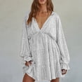 thumbnail image 1 of Aobny Party Summer Dresses for Women 2025 Club White A-Line Long Sleeve Sequin V-Neck Mini Night Out Dresses for Women, 1 of 7