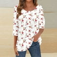 thumbnail image 1 of Aobny Peasant Women T Shirts Ruched White Tops 3/4 Sleeve Henley Blouse Cute Y2k Tops,M, 1 of 5