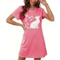 thumbnail image 1 of Aobny Pink Casual Nightgowns for Women's Cat-Print Thin Sleep Dresses Short Sleeve Short Crew Neck Adults Tops Spring, 1 of 6
