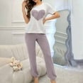 thumbnail image 1 of Aobny Pink Cooling Pajamas for Women Heart Ribbed Pjs Crew Neck Jogger Ankle Womens Sexy Pajama Sets,XXL, 1 of 6