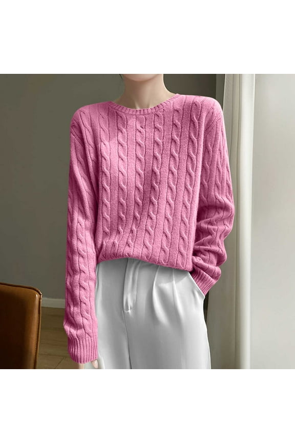 Pink Fancy Womens Sweaters Cotton Cable Knit Long Sleeve Crew Neck Pullover Comfy Juniors Sweaters Streetwear