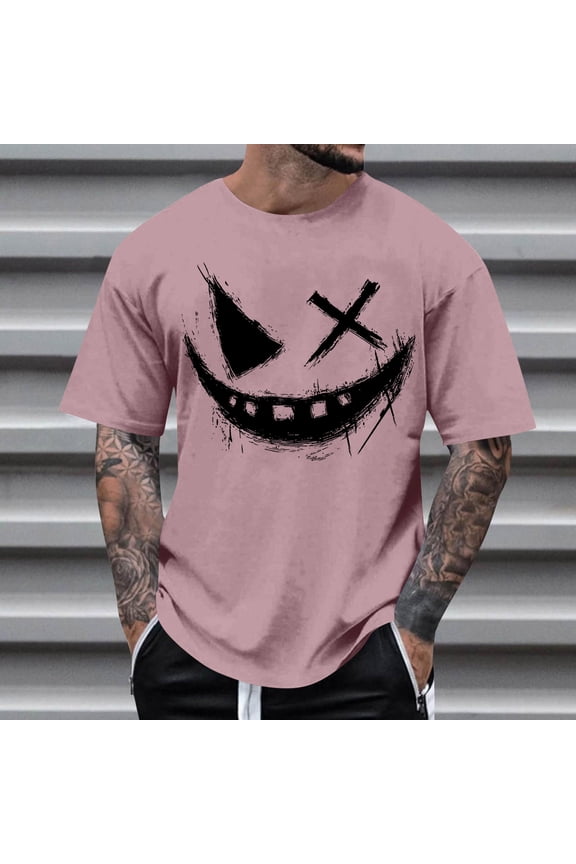 Pink Mens Graphic Tees Oversized Short Sleeve Tee Anime Crew Neck Pullover Big & Tall Graphic T Shirts,XXXXXL