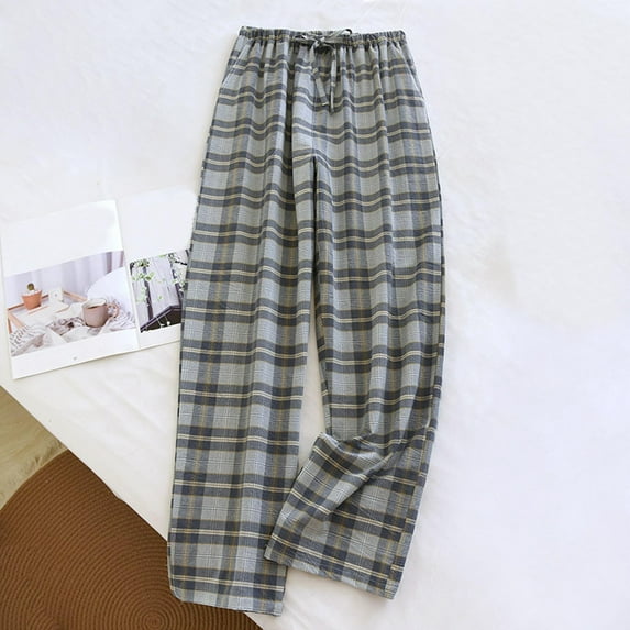 Aobny Plaid Men's Pajama Sets Blue Cotton Sleep Pants Straight-Leg Long Pajama Pants Men,XL