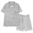 thumbnail image 1 of Aobny Plaid Women's Pajamas Button with Pocket Loungewear Short Sleeve Collared with Shorts Sexy Sleepwear for Women,Gray,L, 1 of 5