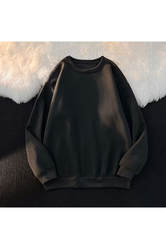 Plain T Shirt Men Loose Fit Baggy Tshirts Big & Tall Long Sleeve Crew Neck T-Shirt,Black,3XL