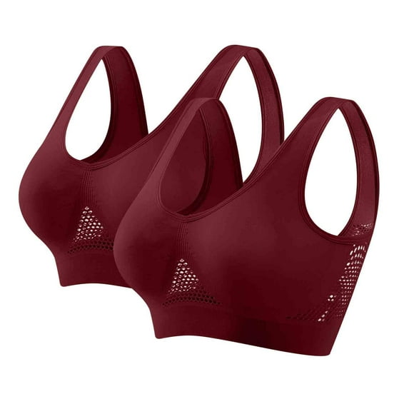 Aobny Plus Size Bras Red 2 Pack Sport S-5XL Nylon Women's Lounge Bras for Women,S
