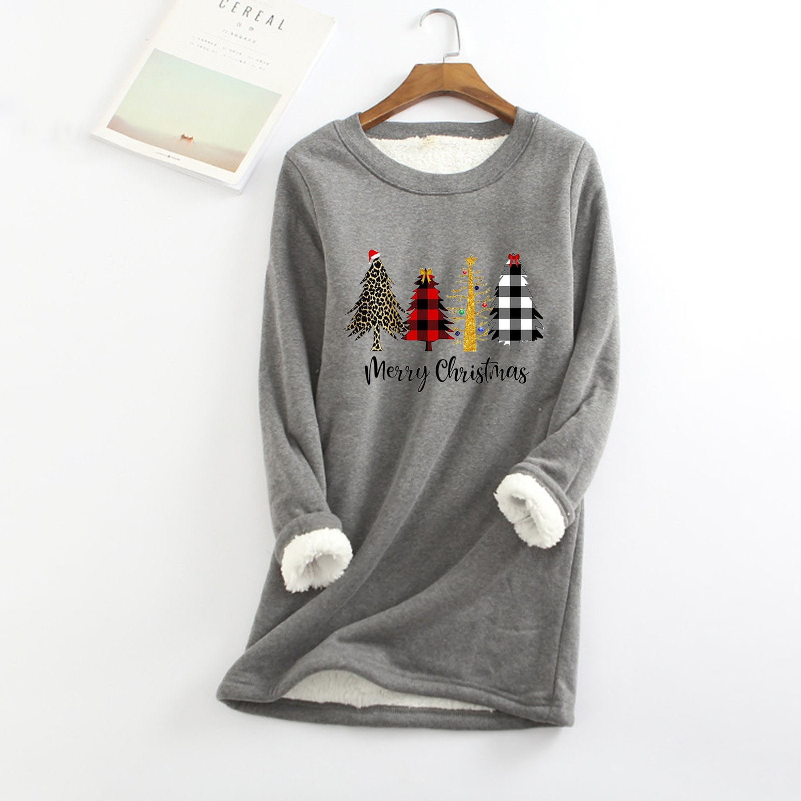 Aobny Plus Size Comfort Womens Base Layers Gray Trees Tunic Christmas