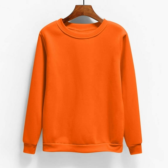 Aobny Plus Size Ladies Sweatshirts Orange Cozy Tops Crew Neck Pullover Long Sleeve Sweatshirts For Women,XXXXL