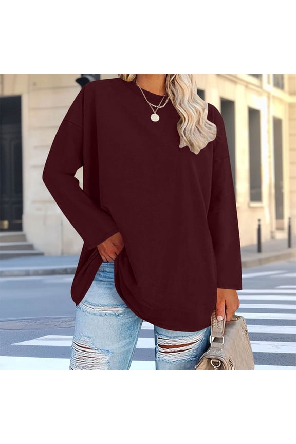 Plus Size Night Shirts for Women Tunic for Curvy Blouse Crew Neck Red Pullover Long Sleeve Cute Shirt,XXXL