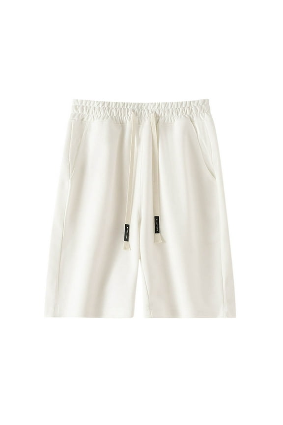 Plus Size Shorts Men Plain Board Clothes Mid Rise Baggy Big & Tall Casual Spring Clothes,White,XXXL