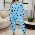 thumbnail image 1 of Aobny Plus Size Sleep Women's Pajamas Blue Sleepwear Sets Crew Neck Taper Love Long Sleeve Underwears for Adult Fitted, 1 of 6
