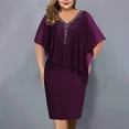 thumbnail image 1 of Aobny Plus Size Women Dresses Purple Wedding Guest Cocktail Chiffon V-Neck Short Sleeve Women's Dresses, 1 of 5