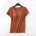 thumbnail image 1 of Aobny Plus Size Women's Pajamas Tops Only Modal Sleep Tops Padded Short Sleeve Crew Neck Sleepwear,Brown,XXXL, 1 of 7
