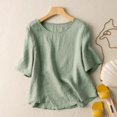 thumbnail image 1 of Aobny Plus Size Women's Tshirt Green Linen T-Shirt Elbow-Length Crew Neck Women's Fall Tops,XL, 1 of 9