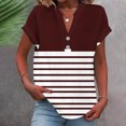 thumbnail image 1 of Aobny Plus Size Womens Spring Tops 2025 Trendy Red Cap Sleeve T-shirts V-Neck Striped Short Sleeve Womens Tops Casual,S, 1 of 5