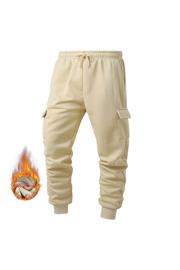 Pockets Men's Sweatpants Baggy Khaki Fleece Sweat Pants Long Cargo Loose Yoga Pants Men,L