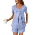 thumbnail image 1 of Aobny Polka Dots Womens Pjs Sets Ruched Blue Pajamas Loose Short Henley Short Sleeve Pj Sets for Woman,S, 1 of 6