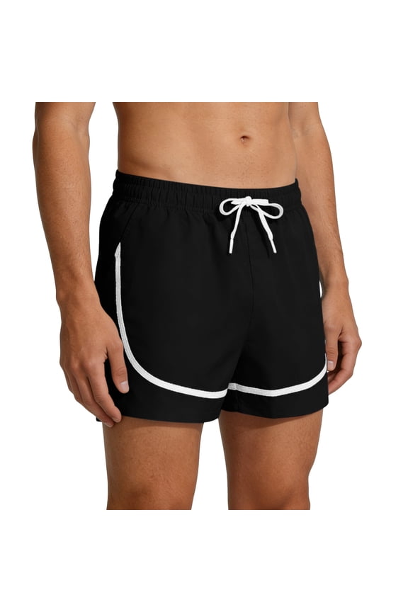 Polyester Men's Shorts Workout Running Clothes Big & Tall Casual Baggy Mid Rise Beach Shorts,Black,XXXL