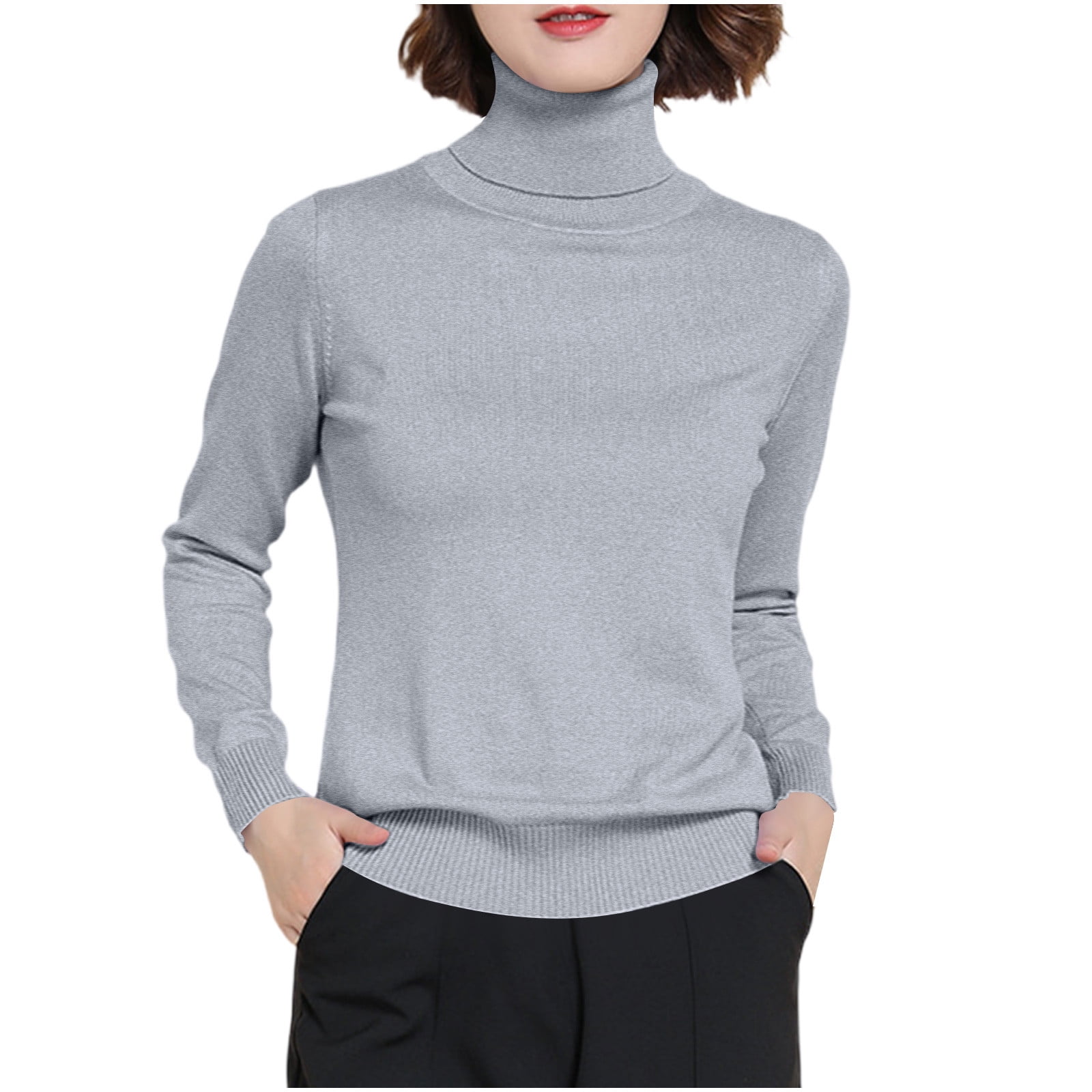 Aobny Pullover Fall Sweaters for Women Chunky Gray Turtleneck Sweaters ...
