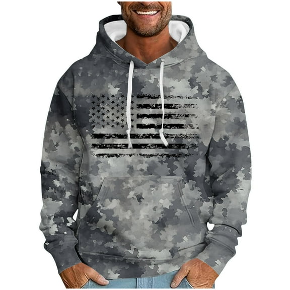 Aobny Pullover Men Hoodies Heavyweight Black Camo Hoodies Patriotic Hooded Plain Tshirts for Men,L