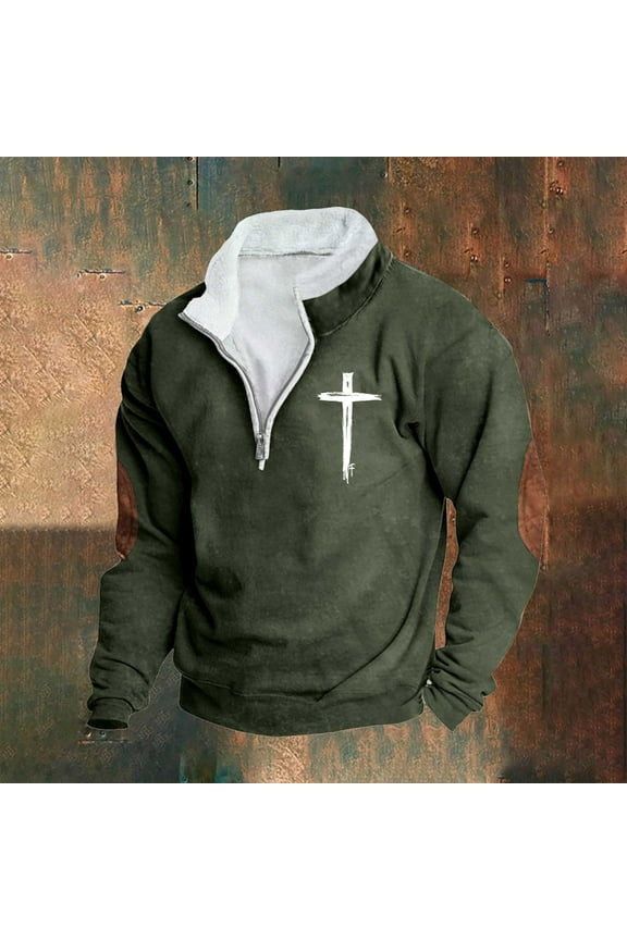 Pullover Plus Size Hoodies Mock Neck Green Christian 1/4 Zip Pullover Men Fall Shirts,XXL