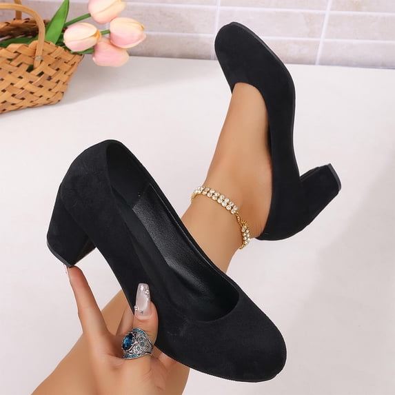 Aobny Pumps Shoes Shoes Women Chunky Heels High Heels Dress Shoes Shoes Black Round Toe Soft Toe Mid Heel Slip-On Womens Shoes Casual,Size 39