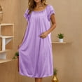 thumbnail image 1 of Aobny Purple House Womans Nightgowns Silk Solid Long Short Sleeve Grandma Crew Neck Womens Nightshirts Sleepwear, 1 of 5